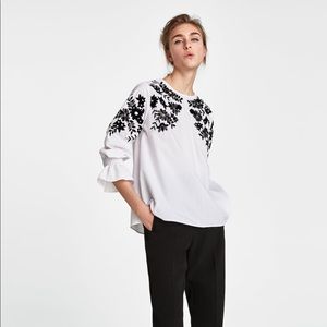 Zara poplin blouse with embroidered details